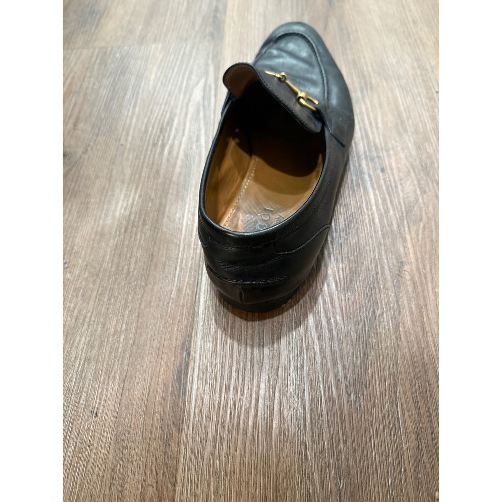 Gucci Mens Black Leather Horsebit Loafers Gold Hardware amputee right shoe 10 - Picture 4 of 9